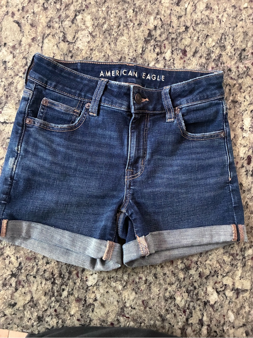 American Eagle Outfitters Women's Dark Blue Denim Roll Cuff Shorts